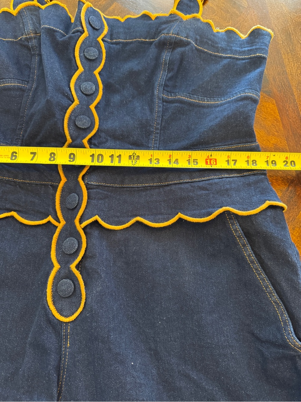 NWT FARM Rio Dark Denim Wavy Trim Jumpsuit - Picture 13 of 15